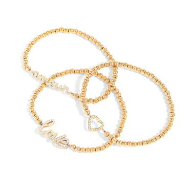 18K Gold PVD Stainless Steel Stone Love Metal Beaded Stretch Bracelet