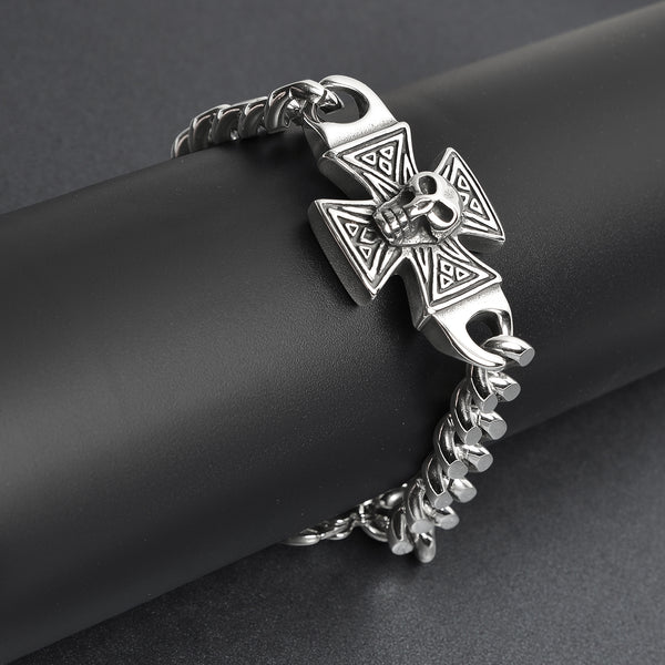 Stainless Steel Maltese Cross with Skull Bracelet / BCJ0154