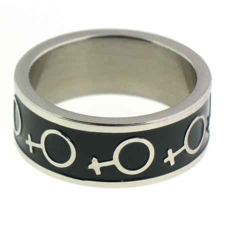 Female Venus Symbol Black Center Stainless Steel Ring / RRJ0061-stainless steel jewelry- how to clean stainless steel jewelry- stainless steel jewelry wholesale- mens stainless steel jewelry- 316l stainless steel jewelry