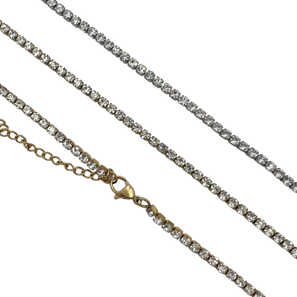 18k Gold PVD Coated Stainless Steel CZ Tennis Chain Necklace With 2