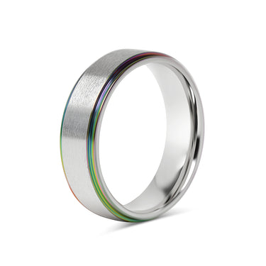 Rainbow Edge Brushed Center Stainless Steel Ring