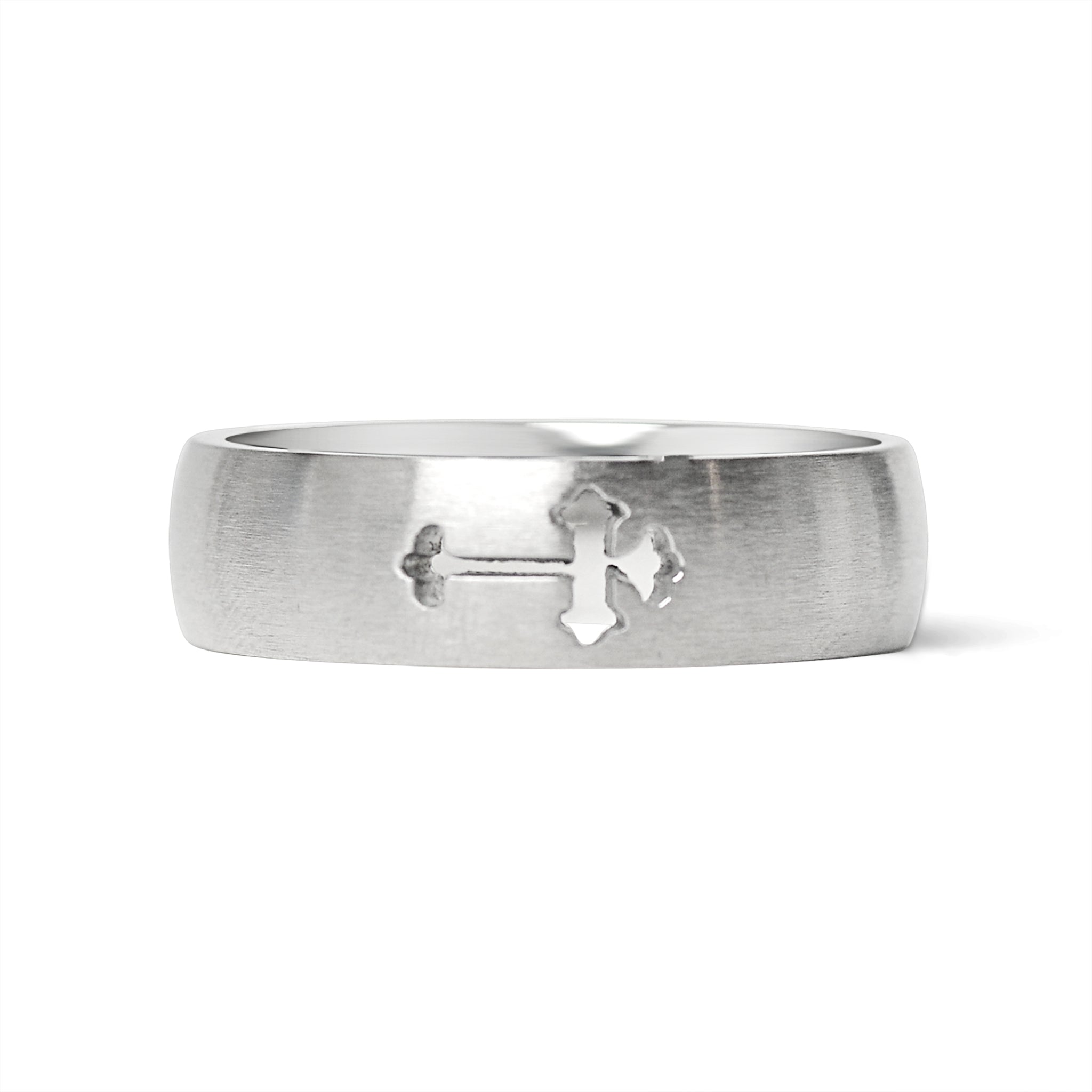 Cross Cutout Brushed Stainless Steel Ring