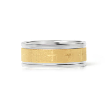 Gold Cross Pattern Stainless Steel Ring