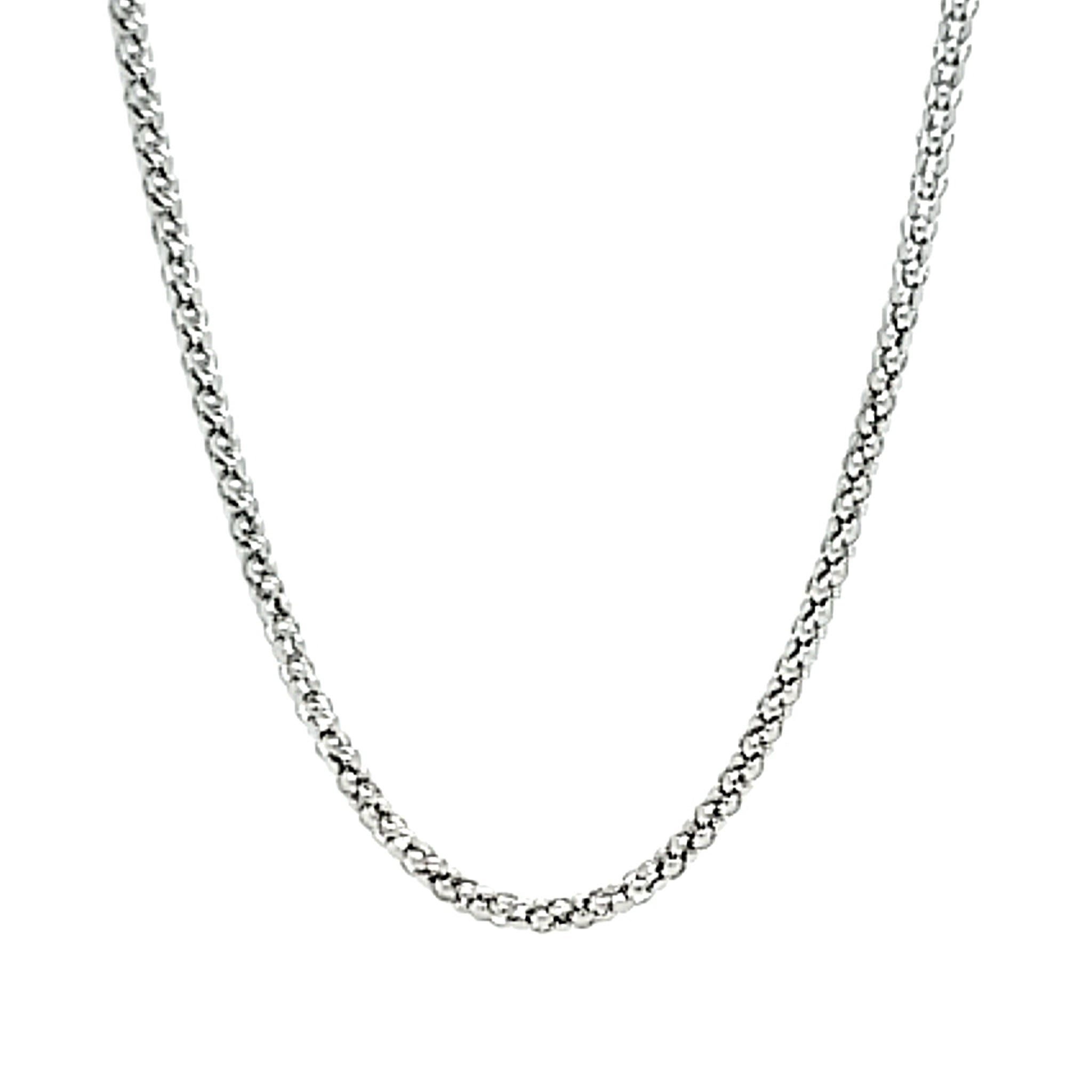 Stainless steel popcorn chain necklace hanging.