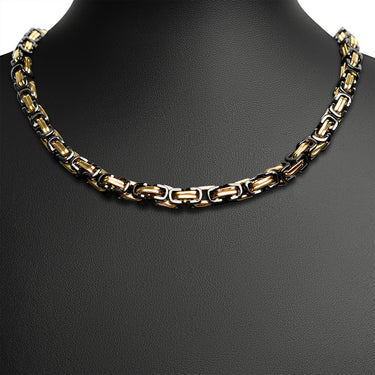 Stainless Steel Black and 18K Gold PVD Coated Byzantine Chain Necklace Lifestyle