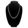 Black stainless steel byzantine chain necklace on a black velvet bust.