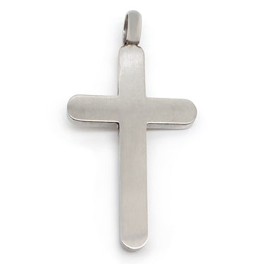 Stainless steel Cubic Zirconia rainbow male Mars symbol Cross pendant, back view.