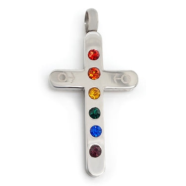 Stainless Steel Cubic Zirconia Rainbow Male Mars Symbol Cross Pendant / GPP4361-stainless steel jewelry made in china- wholesale stainless steel jewelry- does stainless steel jewelry tarnish- stainless steel jewelry good- stainless steel jewelry cleaner