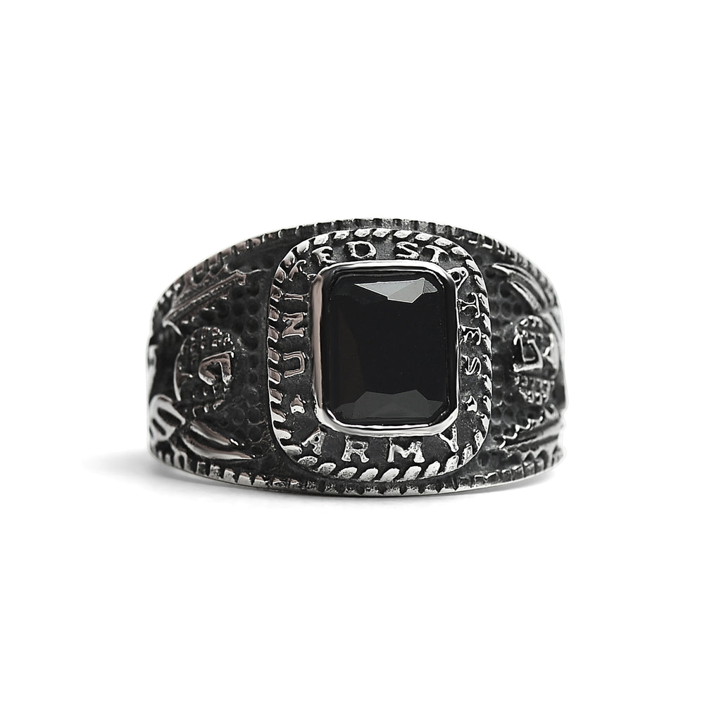 United States Army Stainless Steel With Black Center Stone Women's Ring /  MCR4056