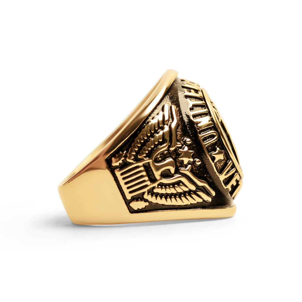 Gold United States Military Veterans Stainless Steel Mens Ring Mcr6008