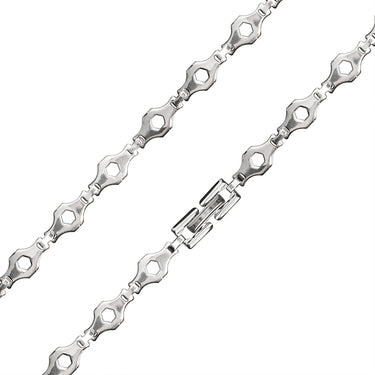 Stainless steel hexagon fancy chain necklace.