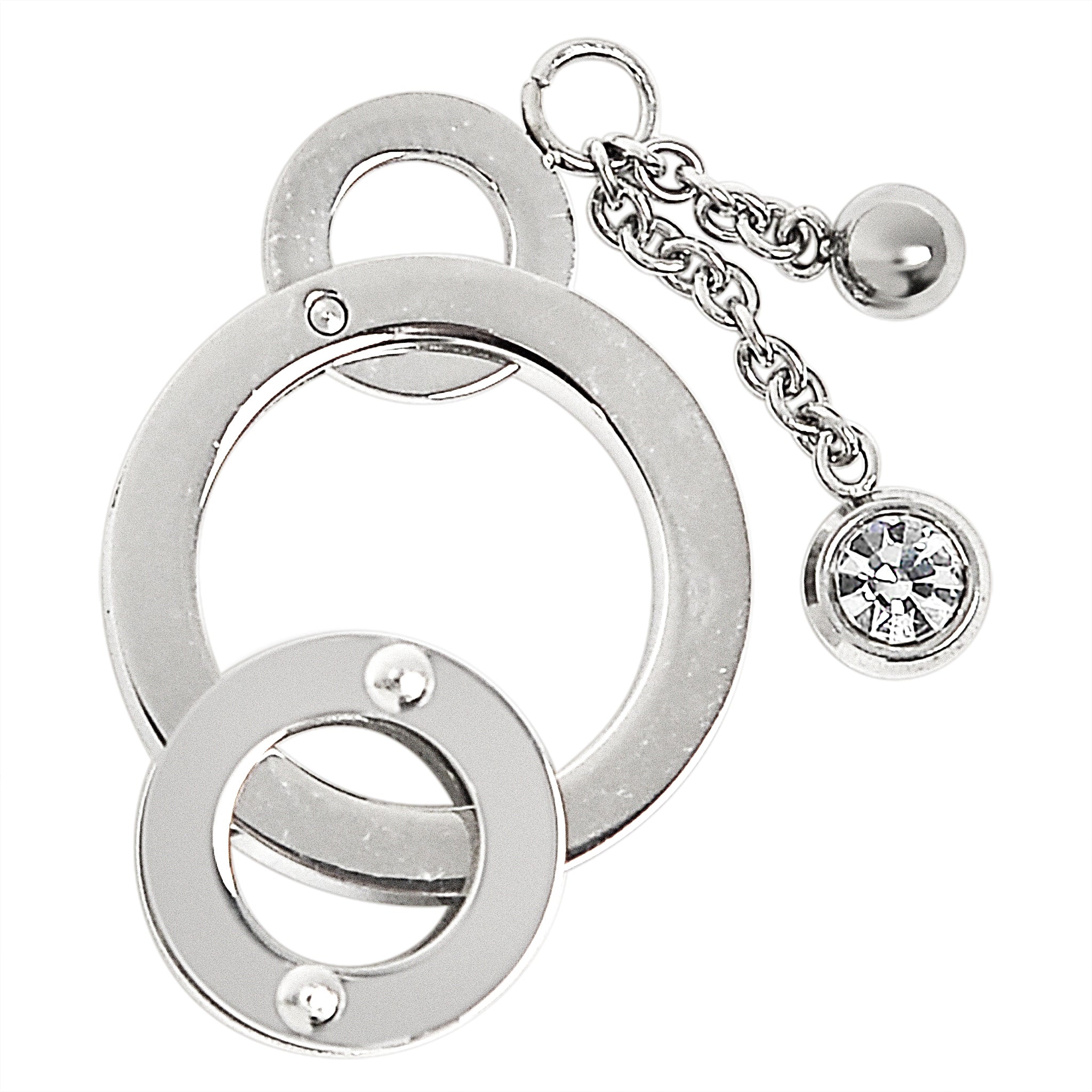Stainless steel round rings with chain Cubic Zirconia pendant.