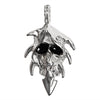 Stainless steel hooded black eyed skull pendant.