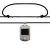 tainless steel grooved Cubic Zirconia dog tag adjustable necklace.