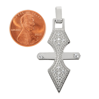 Stainless steel Cubic Zirconia pendant with a penny for scale.