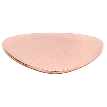 Copper blank guitar pick pendant at an angle.