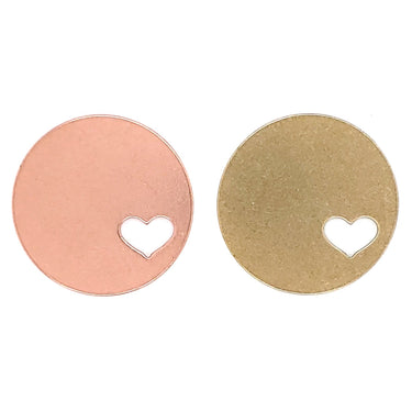 Copper and Brass blank round heart cutout pendant.