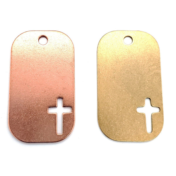 Copper and brass blank cross cutout dog tag pendants.