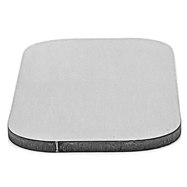 Stainless steel blank rounded rectangle pendant brushed side at an angle.
