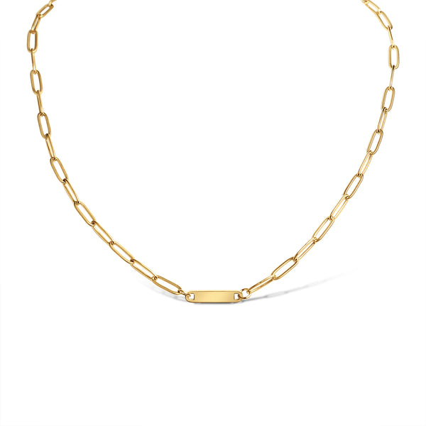 18K Gold Stainless Steel Engravable Paperclip Bar Necklace