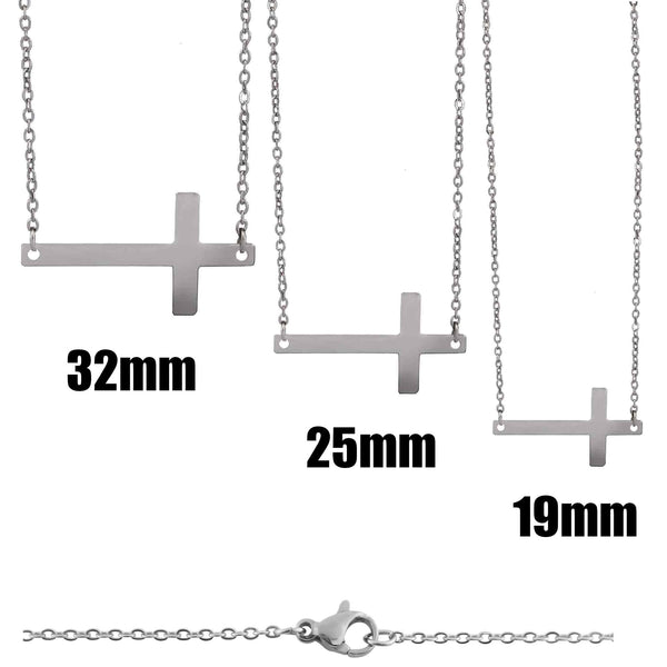 Stainless Steel Engravable Horizontal Cross Pendant Necklace