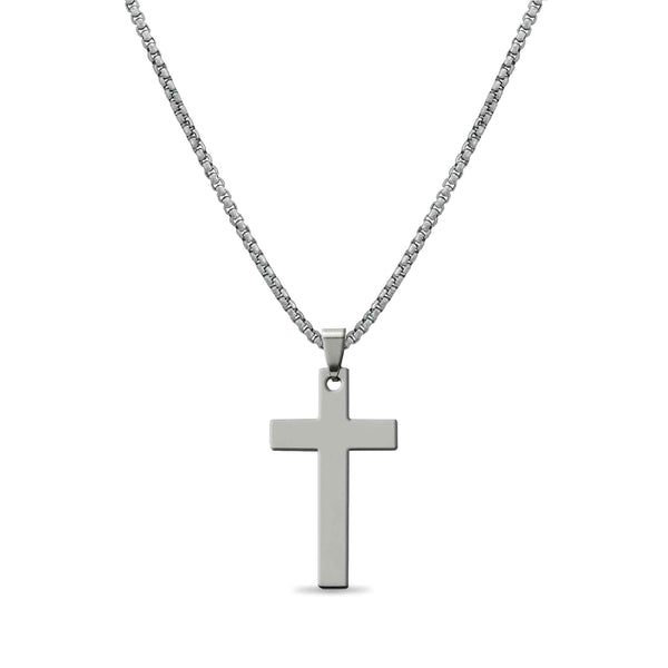 Stainless Steel Engravable Cross Pendant With 24