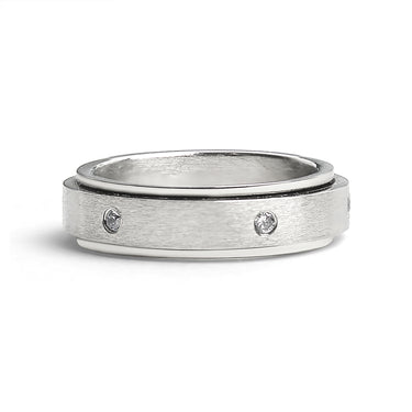 CZ Stones In Center Spinner Stainless Steel Ring