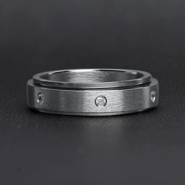 CZ Stones In Center Spinner Stainless Steel Ring Lifestyle