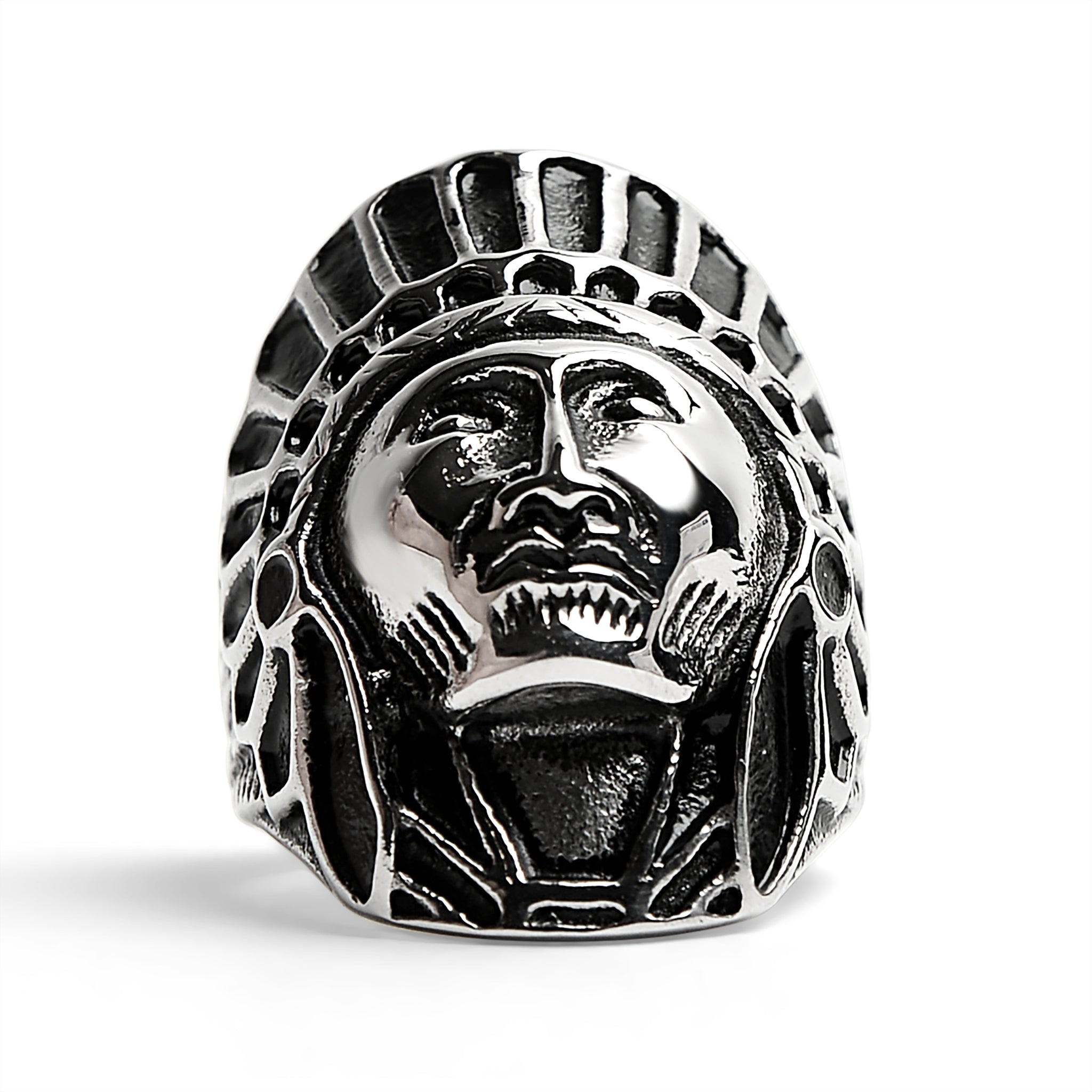 Stainless Steel Native American Chief Ring / SCR3048