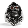 Stainless Steel Red CZ Eyed Grim Reaper Ring / SCR3054