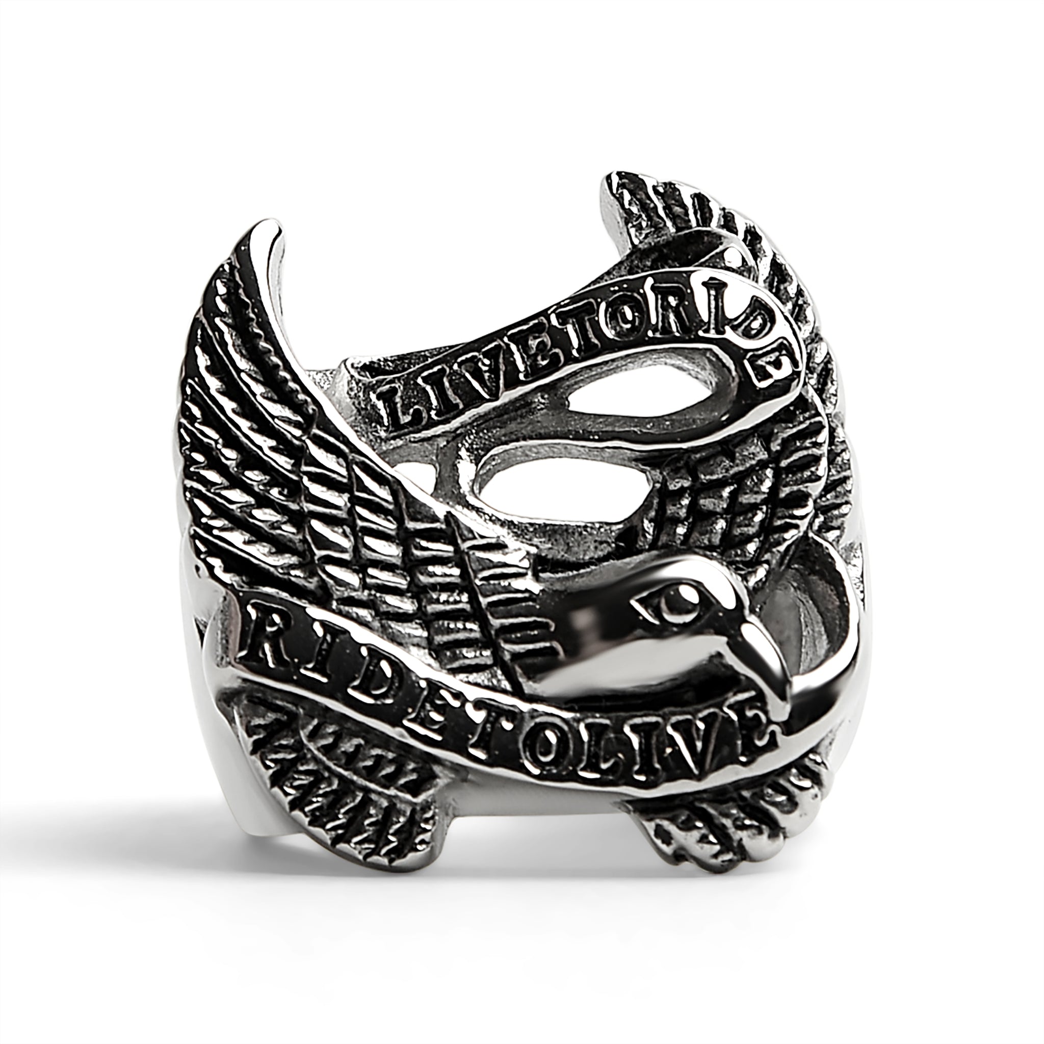 Stainless Steel "Live To Ride" "Ride To Live" Eagle Biker Ring / SCR3077