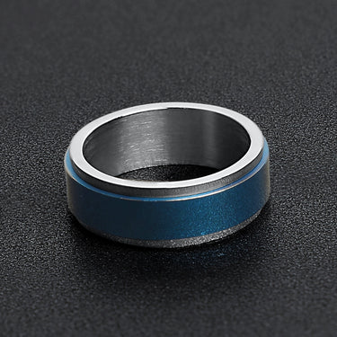 Blue Center Stainless Steel Spinner Ring Lifestyle