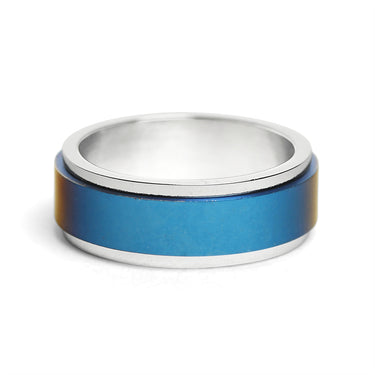 Blue Center Stainless Steel Spinner Ring / SRJ0038-womens stainless steel jewelry- stainless steel cleaner for jewelry- stainless steel jewelry wire- surgical stainless steel jewelry- women's stainless steel jewelry