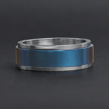 Blue Center Stainless Steel Spinner Ring Lifestyle