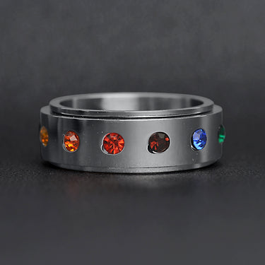 Rainbow CZ Spinner Center Highly Polished Stainless Steel Ring Lifestyle