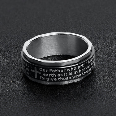 Highly Polished Stainless Steel Lord's Prayer Spinner Center Ring Lifestyle