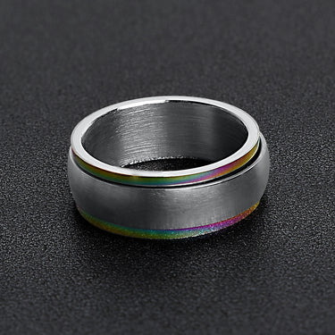 Rainbow Edge Stainless Steel Polished Spinner Center Ring Lifestyle