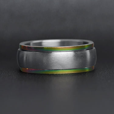 Rainbow Edge Stainless Steel Polished Spinner Center Ring Lifestyle