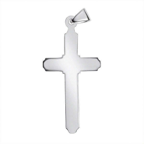 Sterling silver crucifix pendant, back view.