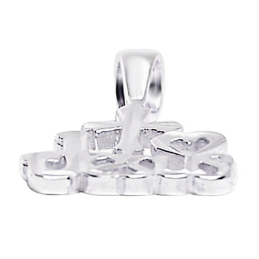 Sterling silver I love Jesus pendant at an angle.