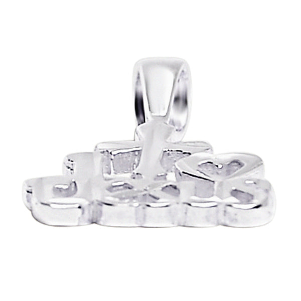 Sterling silver I love Jesus pendant at an angle.