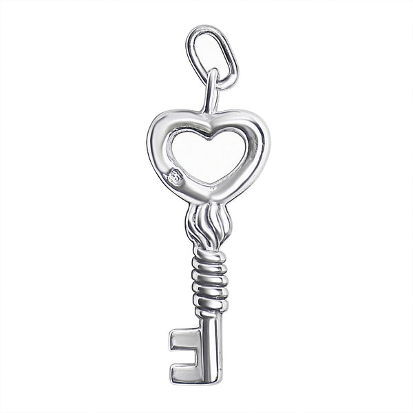 Sterling silver heart key pendant, back view.