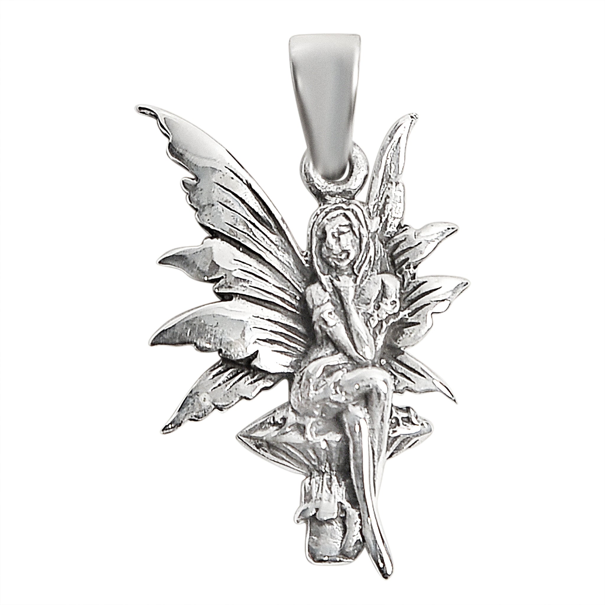 Sterling Silver Fairy on Mushroom Pendant / SSP0165-sterling silver pendant- .925 sterling silver pendant- Black Friday Gift- silver pendant- necklace pendant