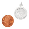 Sterling silver "Confirmation" pendant with a penny for scale.