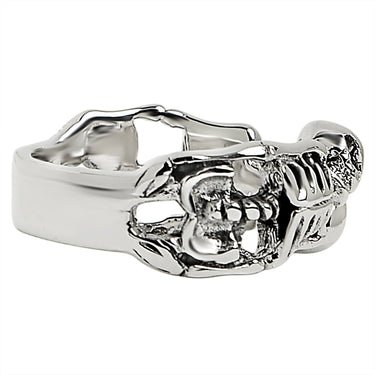 Sterling silver two skeletons ring side view.