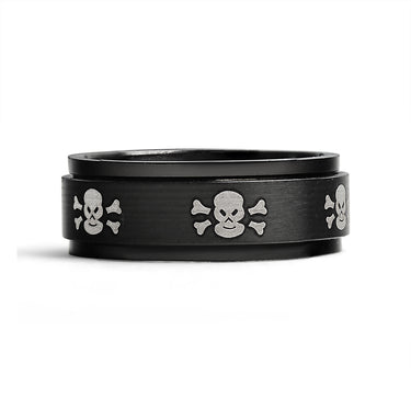Black Stainless Steel White Skull Spinner Ring