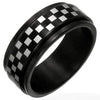 Black Checker Stainless Steel Spinner Ring / STC010