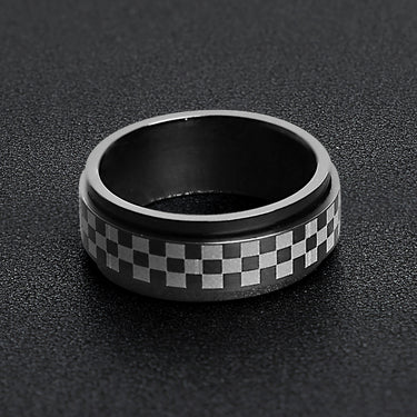 Black Checker Stainless Steel Spinner Ring Lifestyle