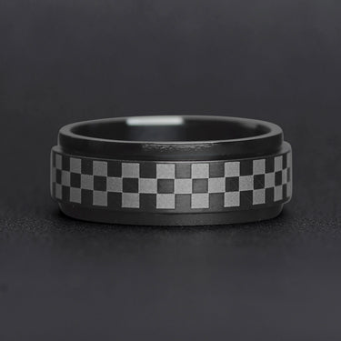Black Checker Stainless Steel Spinner Ring Lifestyle