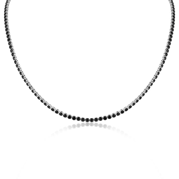 Stainless Steel Jet Rhinestone Tennis Chain Necklace With 2